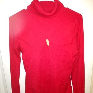 Red turtleneck sweater with Keyhole cutout